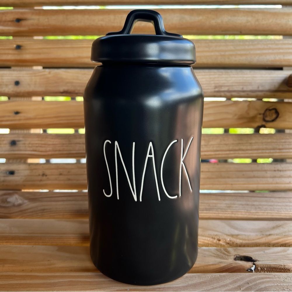 Rae Dunn SNACK Black Ceramic Canister with Lid | Cookie Jar